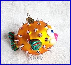 Christopher Radko Puff A Kiss Puffer Fish Glass Christmas Ornament 4 Long