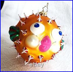 Christopher Radko Puff A Kiss Puffer Fish Glass Christmas Ornament 4 Long