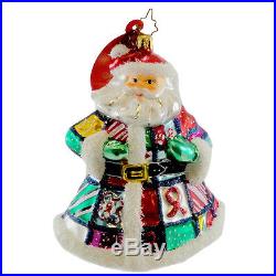Christopher Radko QUILT N CLAUS Blown Glass Ornament Christmas Aids Charity