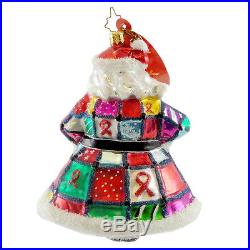 Christopher Radko QUILT N CLAUS Blown Glass Ornament Christmas Aids Charity