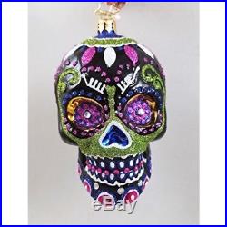 Christopher Radko Radko Black Jeweled Elegant Skull Glass Ornament Halloween