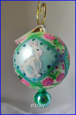 Christopher Radko Raspberry Rabbit Patch Hand painted Ornament