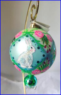 Christopher Radko Raspberry Rabbit Patch Hand painted Ornament
