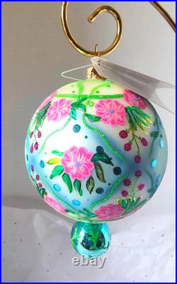 Christopher Radko Raspberry Rabbit Patch Hand painted Ornament