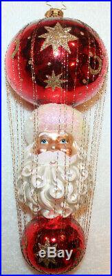 Christopher Radko Red Glass Santa Wired / Cage Drop Ornament Moons / Stars 9
