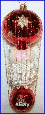 Christopher Radko Red Glass Santa Wired / Cage Drop Ornament Moons / Stars 9