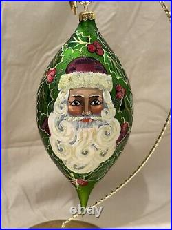 Christopher Radko Regency Santa Large Tear Drop Christmas Ornament 1997 Green