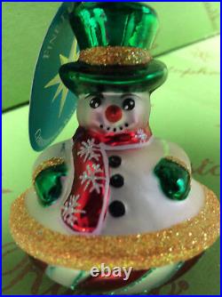 Christopher Radko Roly North Pole Snowman Gem Glass Ornament