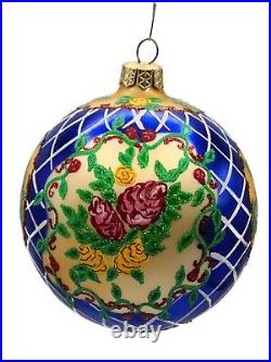 Christopher Radko Rose Garden Floral Blue Yellow Christmas Tree Ornament 993360