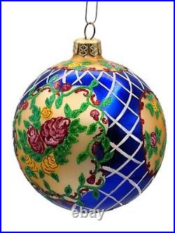 Christopher Radko Rose Garden Floral Blue Yellow Christmas Tree Ornament 993360
