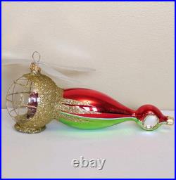 Christopher Radko SANTA COPTER Helicopter Blown Glass Ornament Red Green 1995