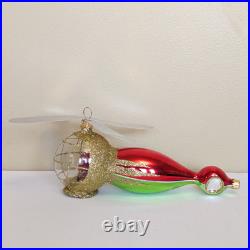 Christopher Radko SANTA COPTER Helicopter Blown Glass Ornament Red Green 1995