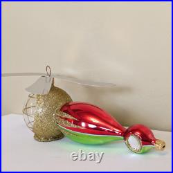 Christopher Radko SANTA COPTER Helicopter Blown Glass Ornament Red Green 1995