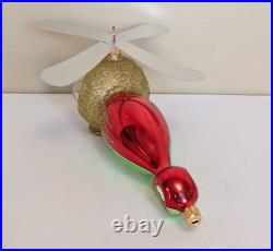 Christopher Radko SANTA COPTER Helicopter Blown Glass Ornament Red Green 1995
