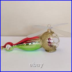 Christopher Radko SANTA COPTER Helicopter Blown Glass Ornament Red Green 1995