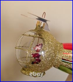 Christopher Radko SANTA COPTER Helicopter Blown Glass Ornament Red Green 1995