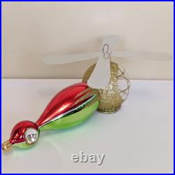 Christopher Radko SANTA COPTER Helicopter Blown Glass Ornament Red Green 1995