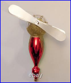 Christopher Radko SANTA COPTER Helicopter Blown Glass Ornament Red Green 1995