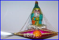 Christopher Radko SANTA IN SPACE Vintage Glass WIRE WRAPPED REFLECTOR Ornament