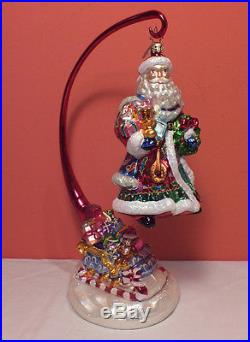 Christopher Radko SANTA SLEIGH Glass Christmas Ornament & Stand Set PERFECT 2004
