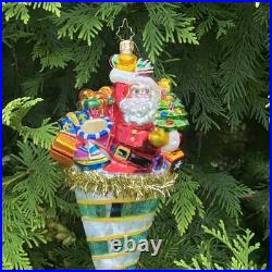 Christopher Radko Santa Claus in A Tinsel Cone Ornament Presents Tree Toys Drum