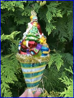 Christopher Radko Santa Claus in A Tinsel Cone Ornament Presents Tree Toys Drum