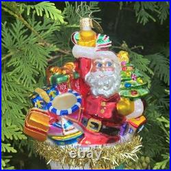 Christopher Radko Santa Claus in A Tinsel Cone Ornament Presents Tree Toys Drum
