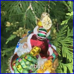 Christopher Radko Santa Claus in A Tinsel Cone Ornament Presents Tree Toys Drum