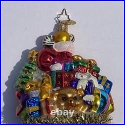 Christopher Radko Santa Claus in A Tinsel Cone Ornament Presents Tree Toys Drum