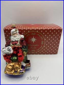 Christopher Radko Santa's Best Friends Glass Ornament 6 Santa withDog&Cat+Box
