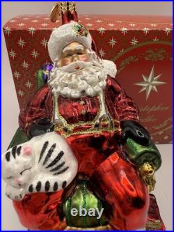 Christopher Radko Santa's Best Friends Glass Ornament 6 Santa withDog&Cat+Box