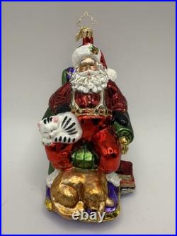 Christopher Radko Santa's Best Friends Glass Ornament 6 Santa withDog&Cat+Box