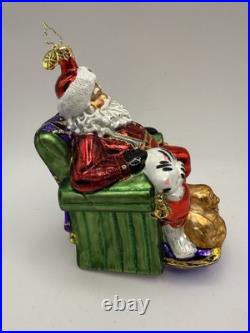 Christopher Radko Santa's Best Friends Glass Ornament 6 Santa withDog&Cat+Box