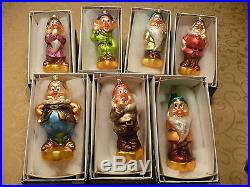 Christopher Radko Seven Dwarfs Disney Glass Christmas Ornaments Set
