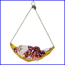 Christopher Radko Sleepy Time Santa Hammock Glass Christmas Ornament