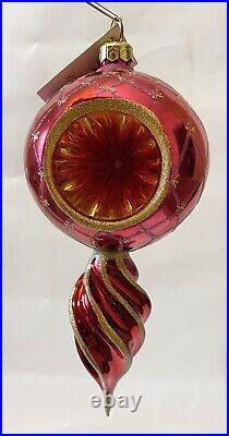 Christopher Radko Star Reflection Red Pink Indent Glass Christmas Ornament