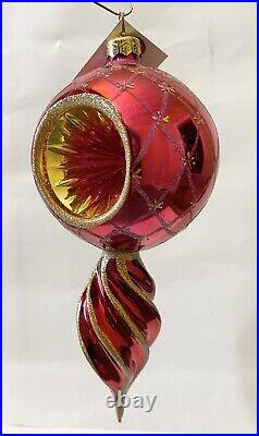 Christopher Radko Star Reflection Red Pink Indent Glass Christmas Ornament