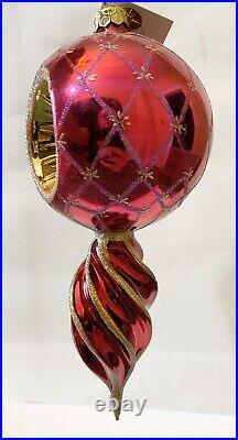 Christopher Radko Star Reflection Red Pink Indent Glass Christmas Ornament