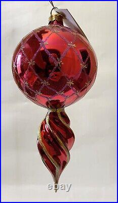 Christopher Radko Star Reflection Red Pink Indent Glass Christmas Ornament