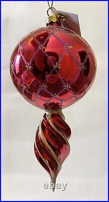 Christopher Radko Star Reflection Red Pink Indent Glass Christmas Ornament