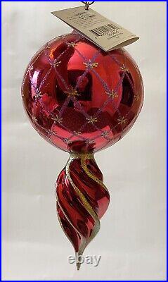 Christopher Radko Star Reflection Red Pink Indent Glass Christmas Ornament