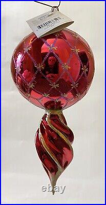 Christopher Radko Star Reflection Red Pink Indent Glass Christmas Ornament