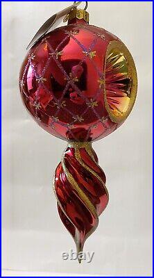 Christopher Radko Star Reflection Red Pink Indent Glass Christmas Ornament