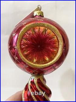 Christopher Radko Star Reflection Red Pink Indent Glass Christmas Ornament