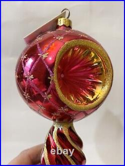 Christopher Radko Star Reflection Red Pink Indent Glass Christmas Ornament