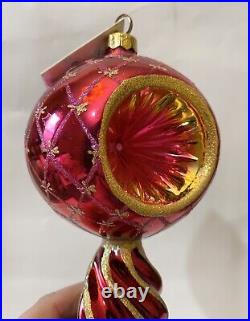 Christopher Radko Star Reflection Red Pink Indent Glass Christmas Ornament