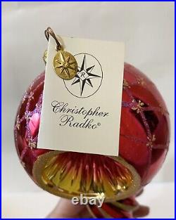 Christopher Radko Star Reflection Red Pink Indent Glass Christmas Ornament