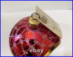 Christopher Radko Star Reflection Red Pink Indent Glass Christmas Ornament