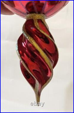 Christopher Radko Star Reflection Red Pink Indent Glass Christmas Ornament