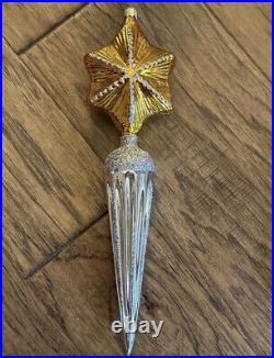 Christopher Radko Stella Bright Gold Silver Star Icicle Twist Christmas Ornament
